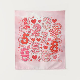 Cute Maths Numbers Hearts Poster for Kids Tapestry