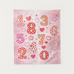 Cute Maths Numbers Hearts Poster for Kids Tapestry