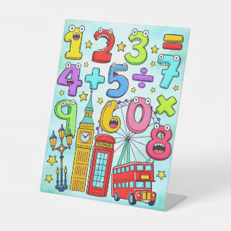 Cute Maths Numbers London Desk Art for Kids Pedestal Sign