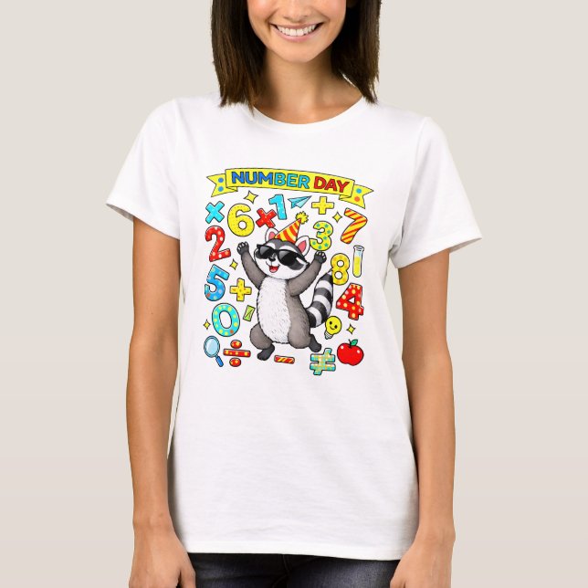 Cute Maths Numbers Raccoon Cartoon T Shirt Kids UK (Front)