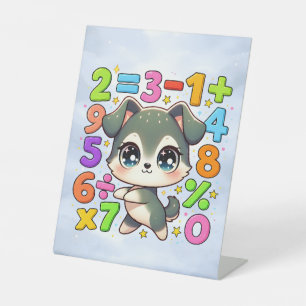 Cute Maths Puppy Numbers Desk Art for Kids Pedestal Sign