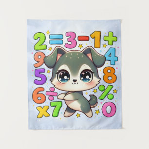 Cute Maths Puppy Numbers Poster for Kids Tapestry