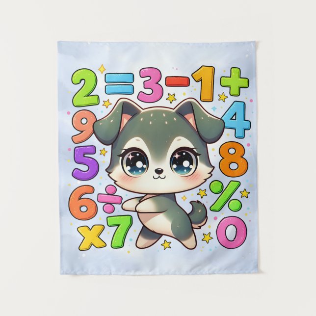 Cute Maths Puppy Numbers Poster for Kids Tapestry (Front)