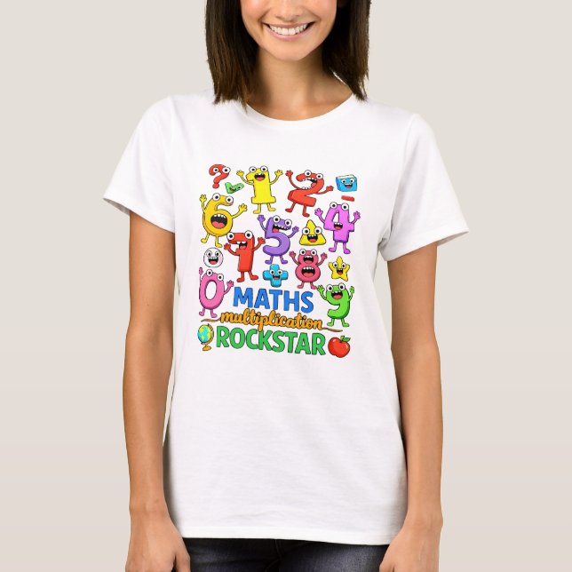 Cute Maths Rockstar Numbers Cartoon T Shirt KidsUK (Front)