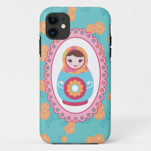Cute Matryoshka Russian Nesting Doll & Orange Rose iPhone 11 Case