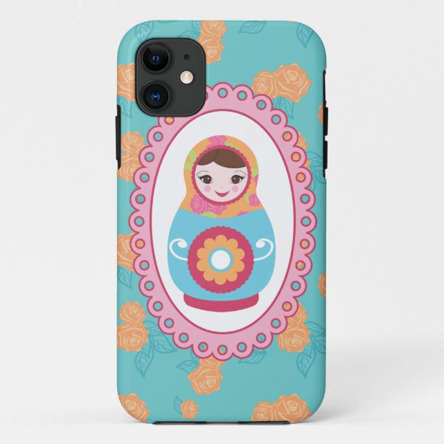 Cute Matryoshka Russian Nesting Doll & Orange Rose Case-Mate iPhone Case (Back)
