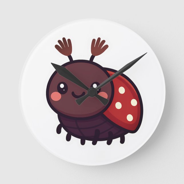 Cute May Beetle – Kawaii Forest Charm Round Clock (Front)