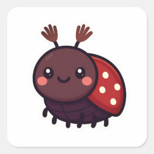Cute May Beetle – Kawaii Forest Charm Square Sticker