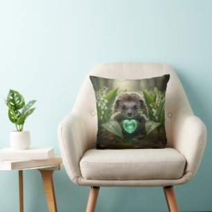 Cute May Hedgehog with Emerald Heart Cushion
