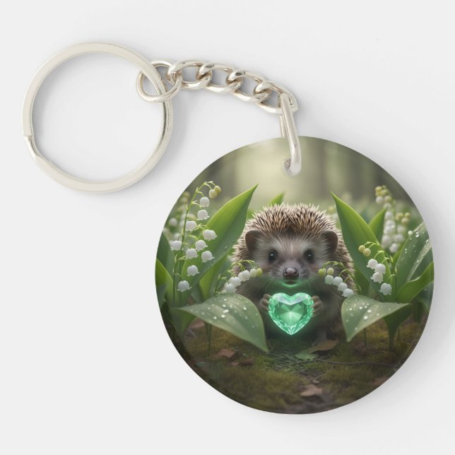 Cute May Hedgehog with Emerald Heart Key Ring (Front)