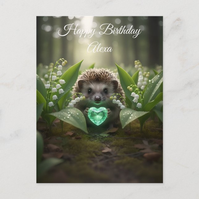 Cute May Hedgehog with Emerald Heart Postcard (Front)