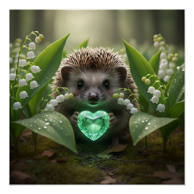 Cute May Hedgehog with Emerald Heart Poster (Front)