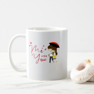 Cute Me and You Cartoon Couple Mug with Hearts   R