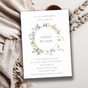 Cute Meadow Floral Wreath Bridal Shower Invite
