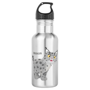 Cute mean bobcat lynx cartoon 532 ml water bottle