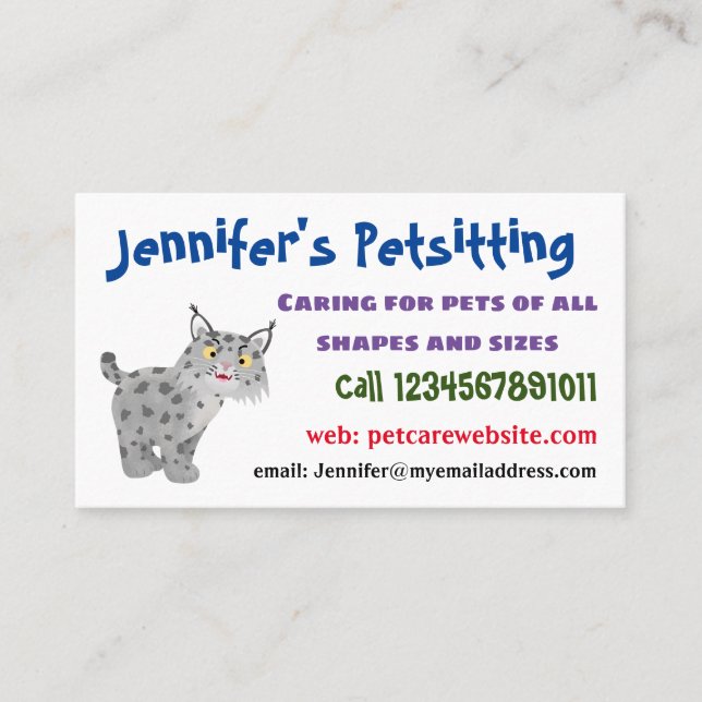 Cute mean bobcat lynx cartoon business card (Front)