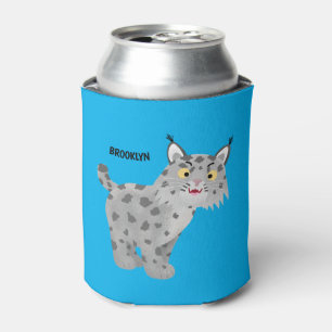 Cute mean bobcat lynx cartoon can cooler