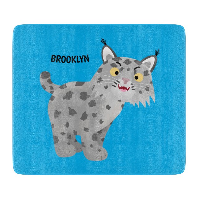 Cute mean bobcat lynx cartoon cutting board (Front)