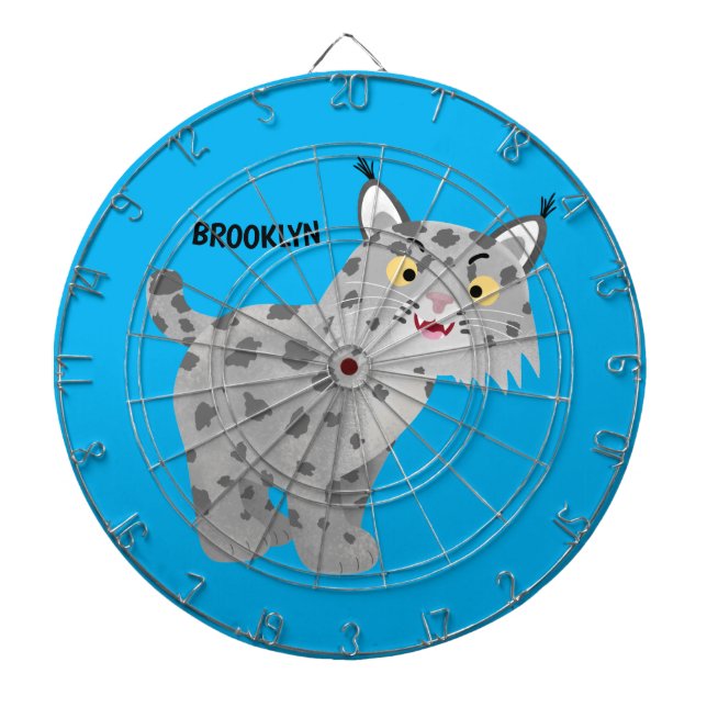 Cute mean bobcat lynx cartoon dartboard (Front)