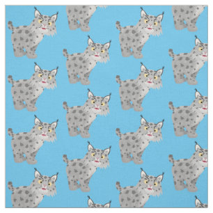 Cute mean bobcat lynx cartoon fabric