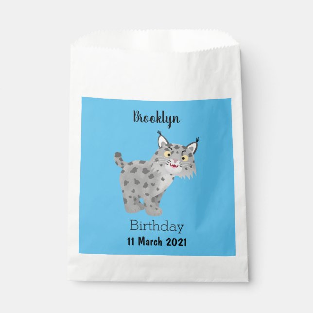 Cute mean bobcat lynx cartoon favour bag (Front)