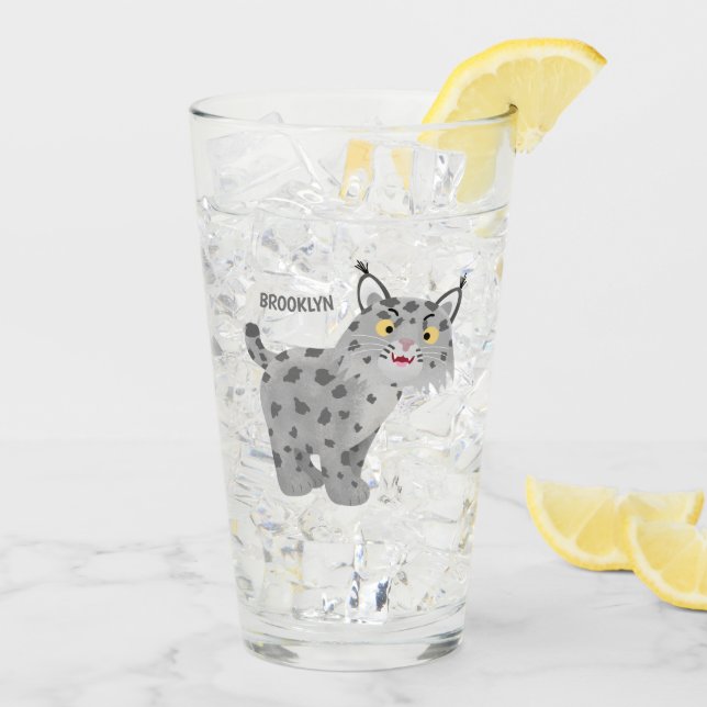 Cute mean bobcat lynx cartoon glass (Back Ice)