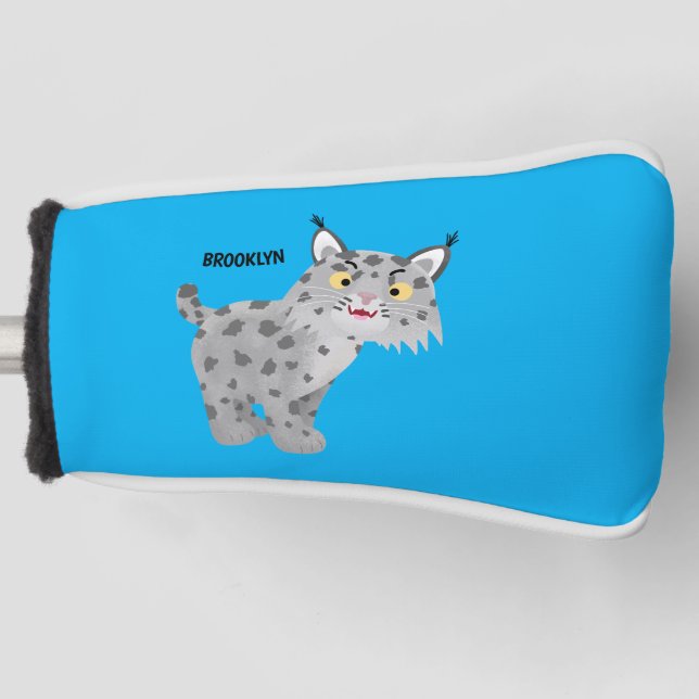 Cute mean bobcat lynx cartoon golf head cover (Front)