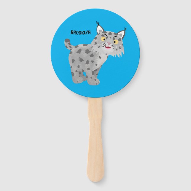Cute mean bobcat lynx cartoon  hand fan (Front)