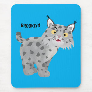 Cute mean bobcat lynx cartoon mouse pad