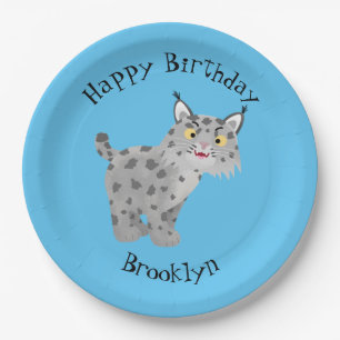 Cute mean bobcat lynx cartoon paper plate