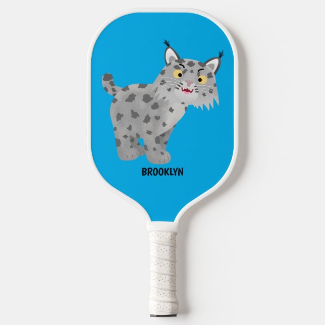 Cute mean bobcat lynx cartoon pickleball paddle (Front)