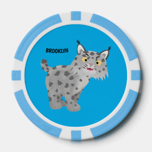 Cute mean bobcat lynx cartoon poker chips
