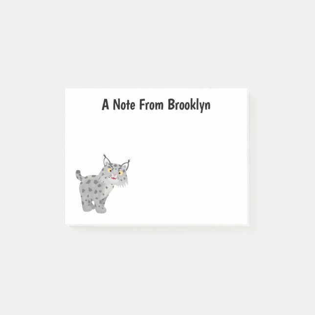 Cute mean bobcat lynx cartoon post-it notes (Front)