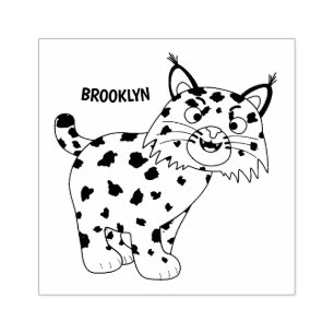 Cute mean bobcat lynx cartoon rubber stamp