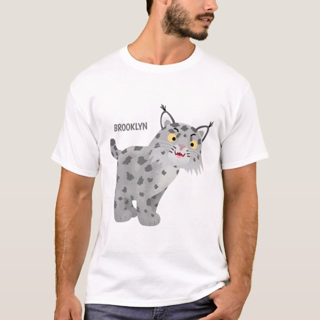 Cute mean bobcat lynx cartoon T-Shirt (Front)
