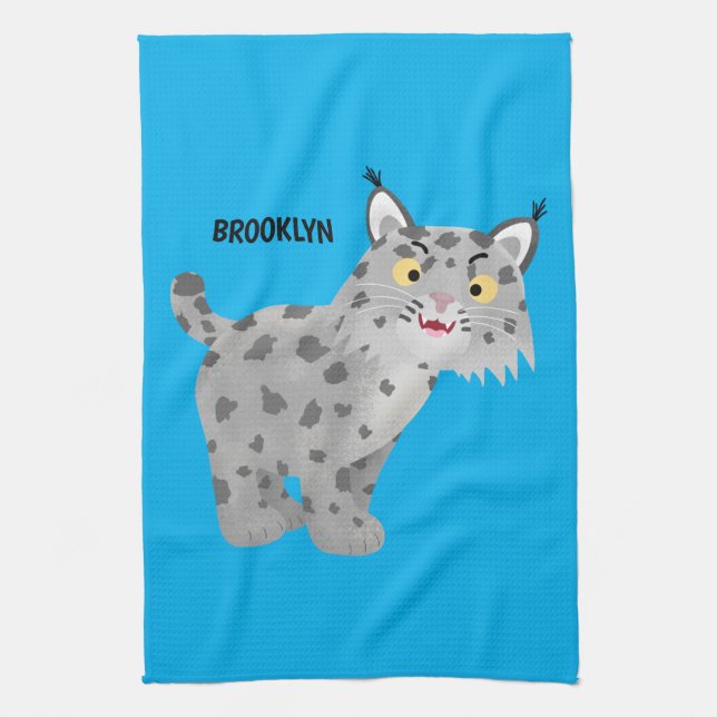Cute mean bobcat lynx cartoon tea towel (Vertical)