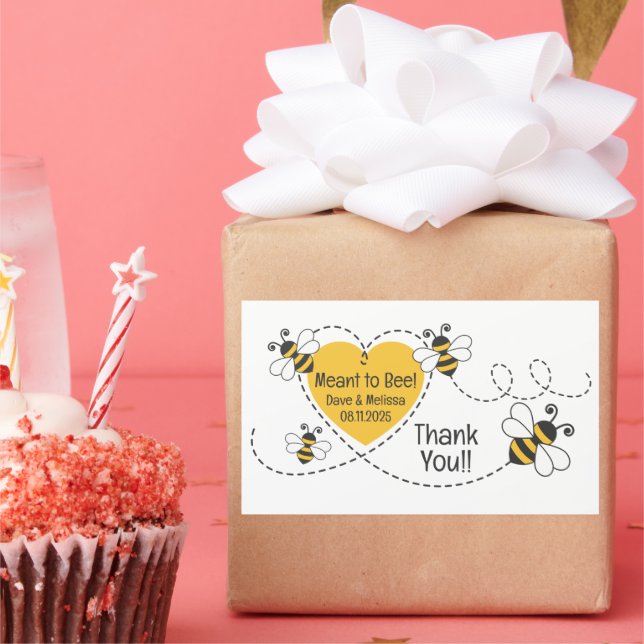Cute Meant to Bee Personalized Wedding  Rectangular Sticker (Party)