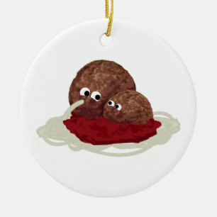 Cute Meatball Eating Spaghetti Ceramic Tree Decoration