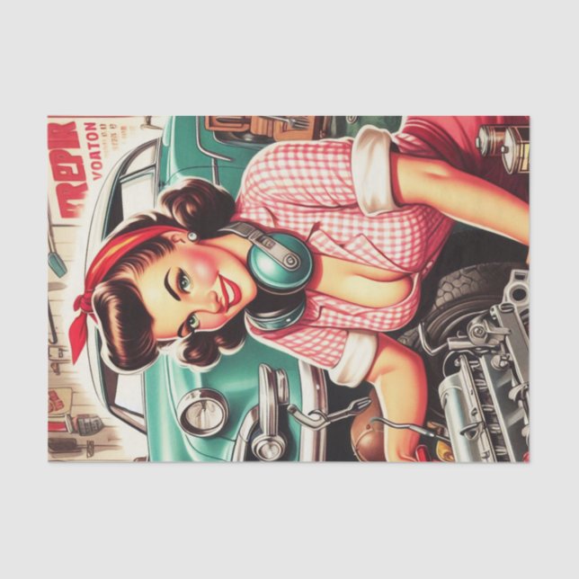Cute Mechanic Pin-up Tissue Paper (Front)