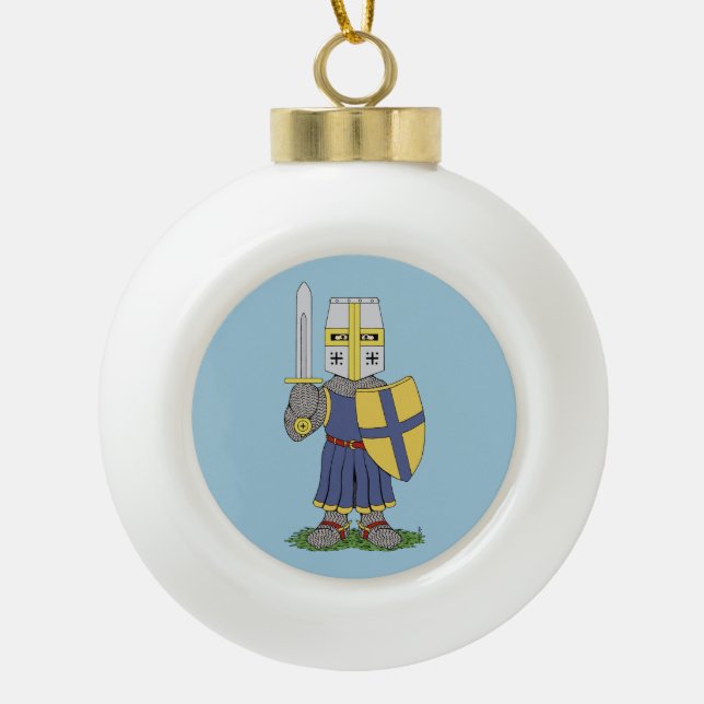 Cute Mediaeval Knight Ceramic Ball Christmas Ornament (Front)