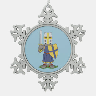 Cute Mediaeval Knight Snowflake Pewter Christmas Ornament