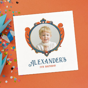 Cute Mediaeval Red Blue Prince Royal Shield Photo Napkin