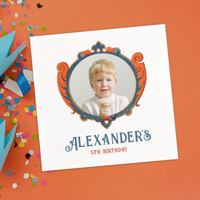 Cute Mediaeval Red Blue Prince Royal Shield Photo Napkin (Creator Uploaded)