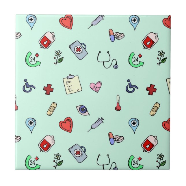 Cute Medical Icon Pattern Ceramic Tile (Front)