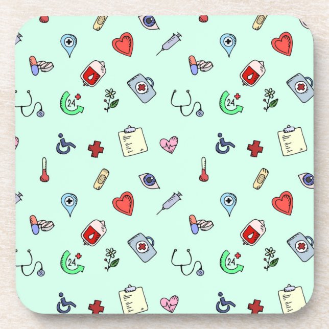 Cute Medical Icon Pattern Coaster (Front)