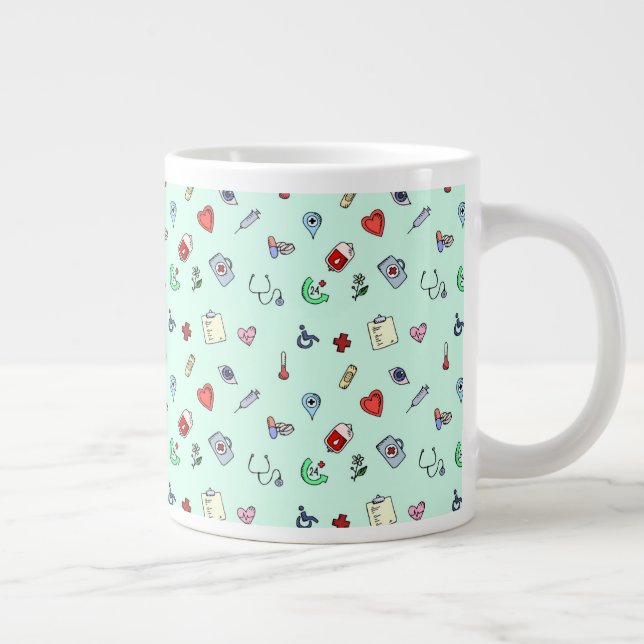 Cute Medical Icon Pattern Large Coffee Mug (Right)