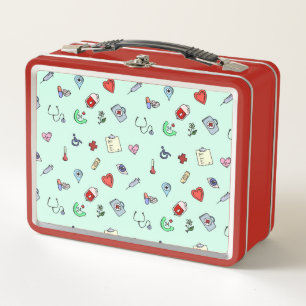 Cute Medical Icon Pattern Metal Lunch Box