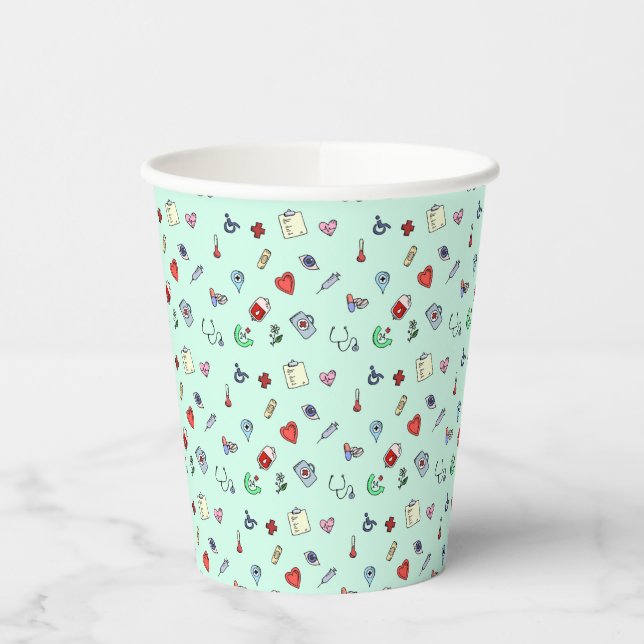 Cute Medical Icon Pattern Paper Cups (Left)