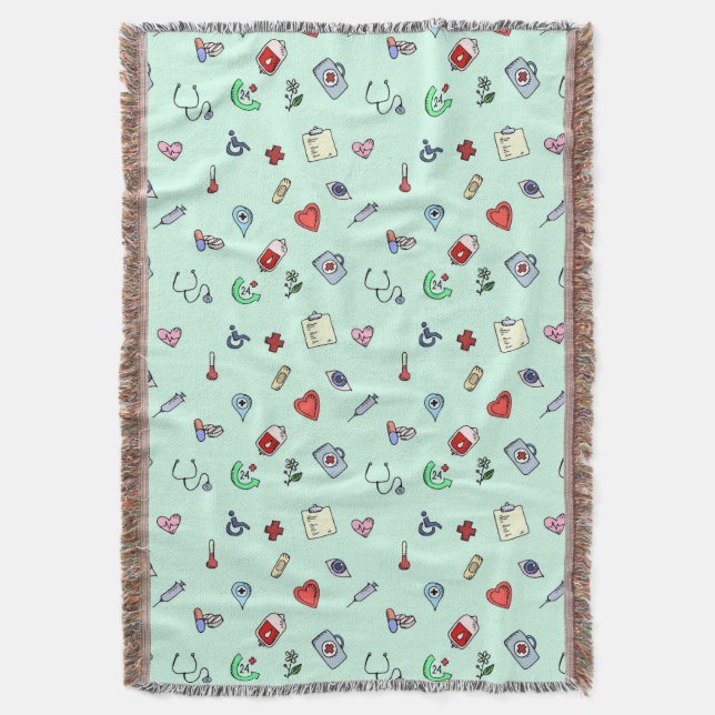 Cute Medical Icon Pattern Throw Blanket (Front Vertical)