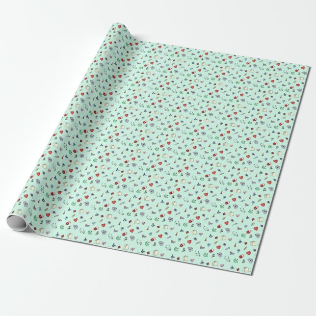 Cute Medical Icon Pattern Wrapping Paper (Unrolled)